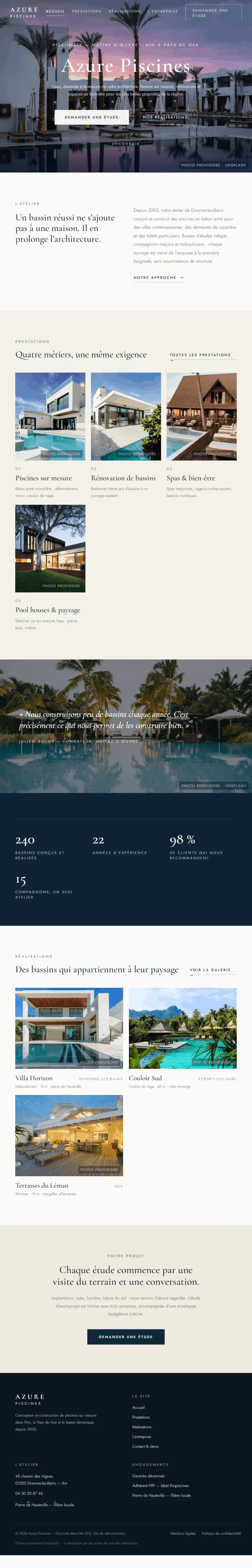 Azure Piscines — aperçu du site réel