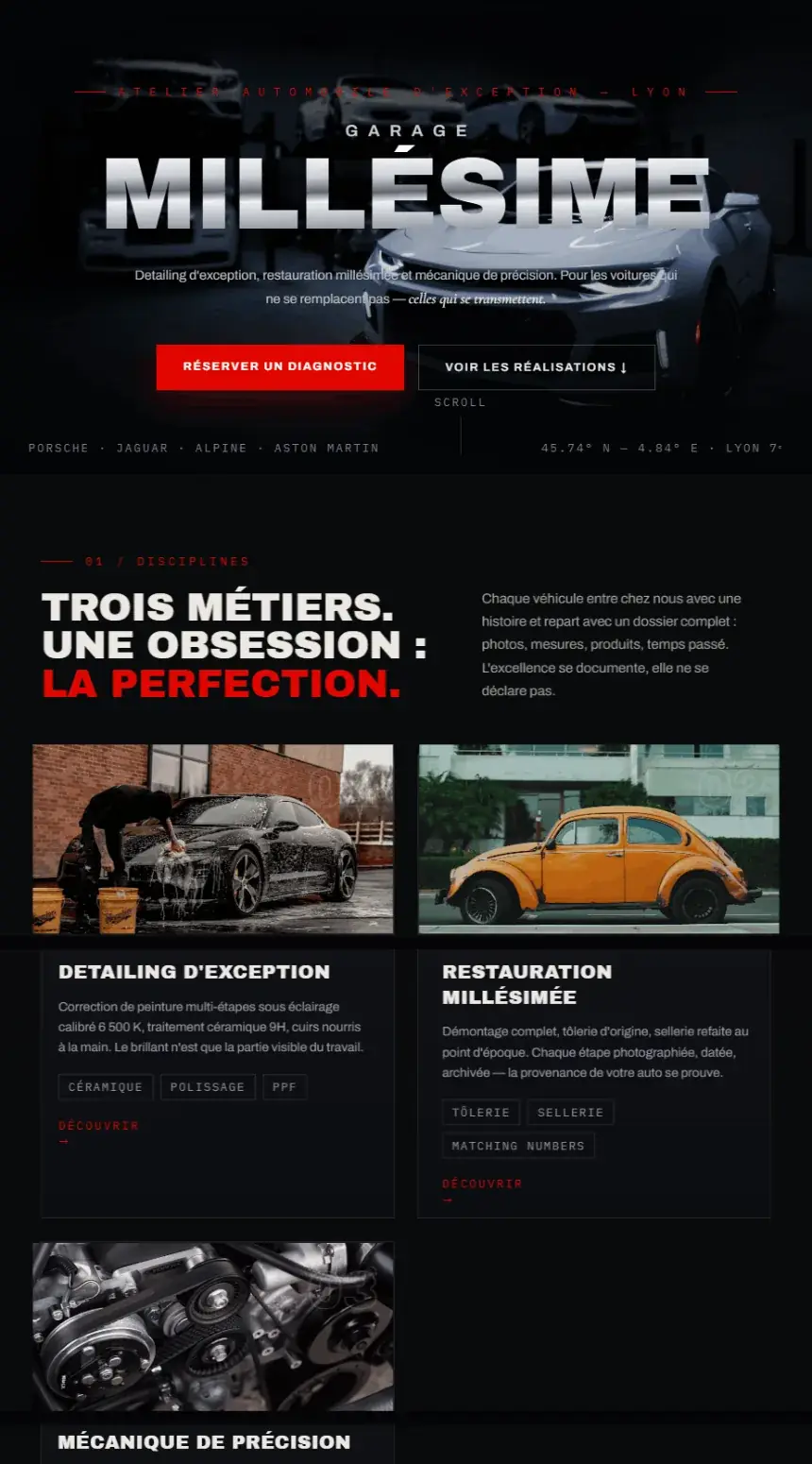 Capture du site Garage Millésime