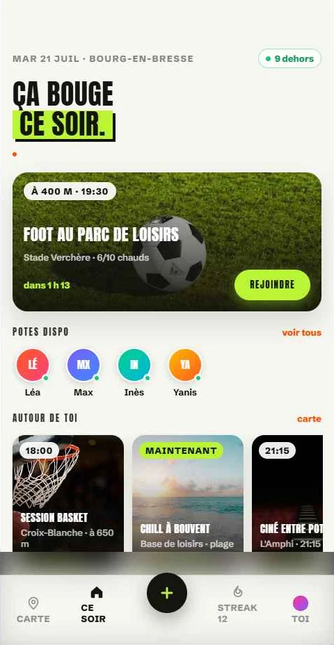 Spontich — écran d'accueil de l'application